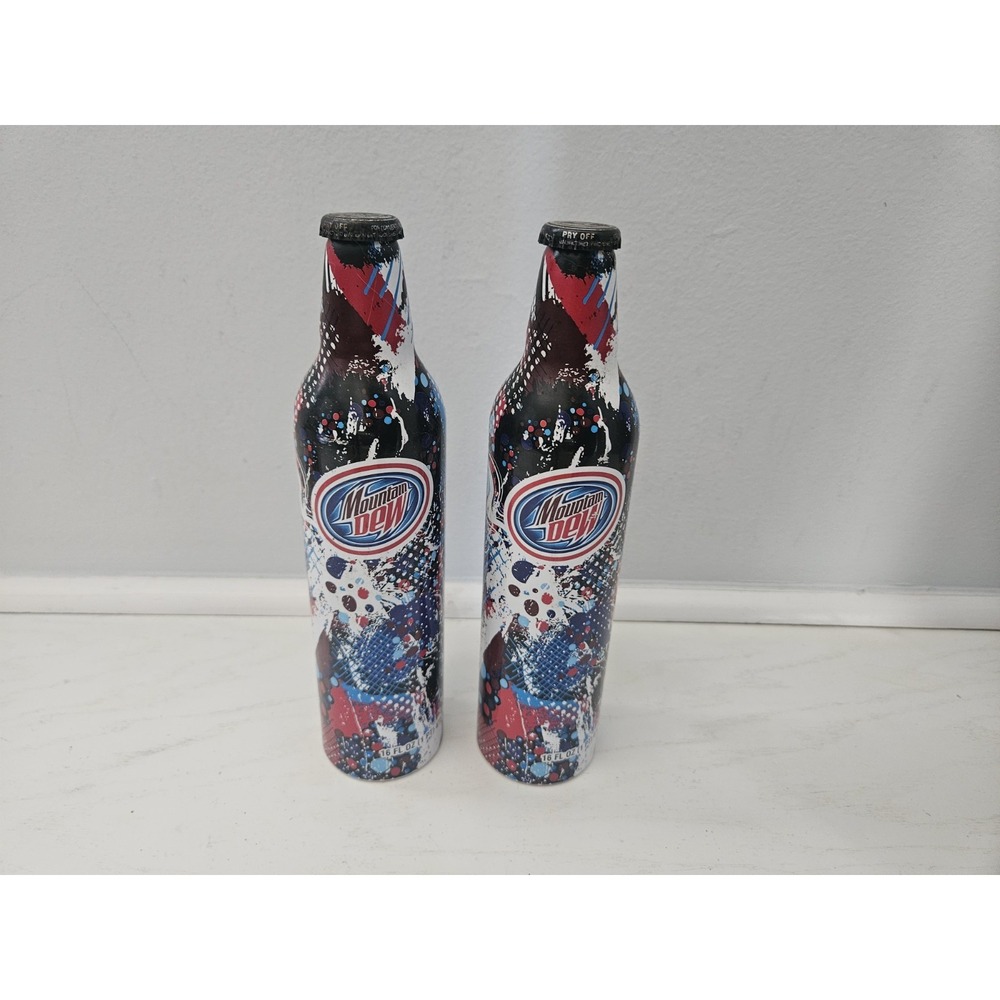 Vtg‎ Set Of 2 Mountain Dew Label Art 16 Oz Aluminum Bottles Sealed Collectibles